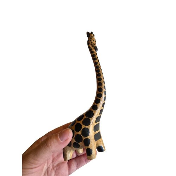 Hand-Carved Wooden Giraffe Figurine With Long Neck & Black Spots 6 Inches Tall U - Picture 2 of 16